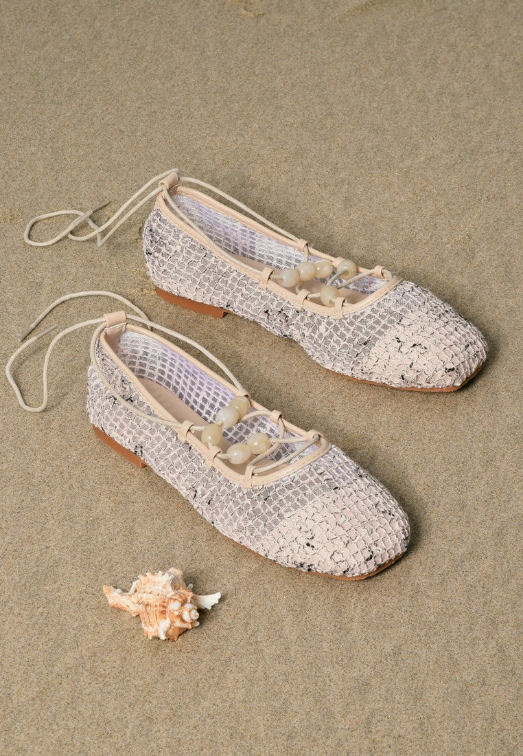 Nyla Strappy Ballerina Flats (Beige)